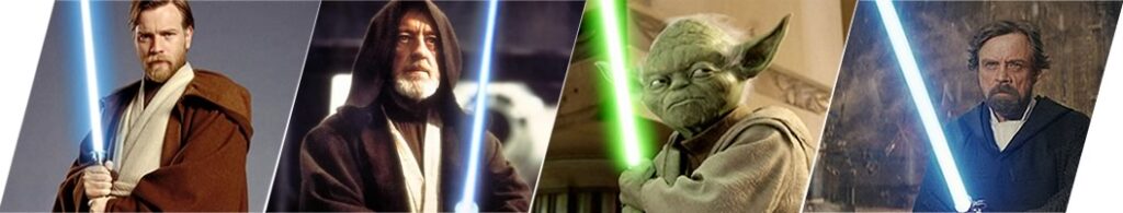 Vozes de Rey: Obi-Wan Kenobi jovem - Obi-Wan Kenobi velho - Yoda - Luke Skywalker