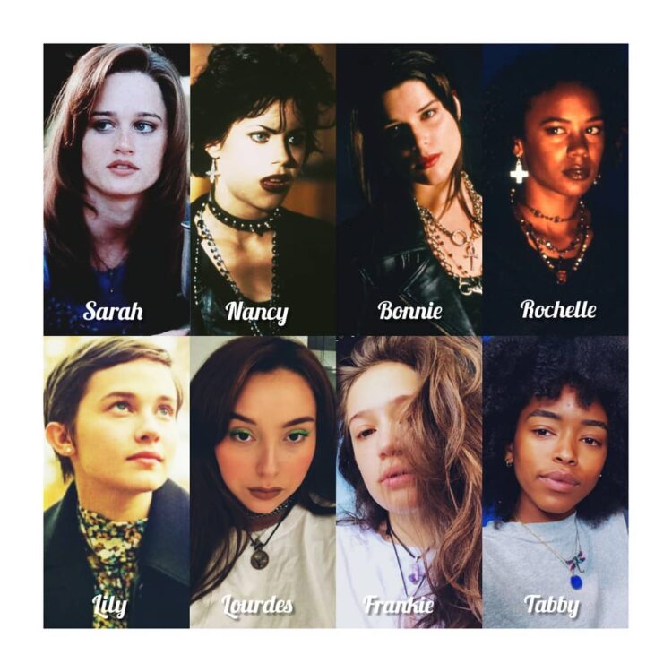 Personagens do elenco do Reboot de The Craft e elementos com o elenco original
