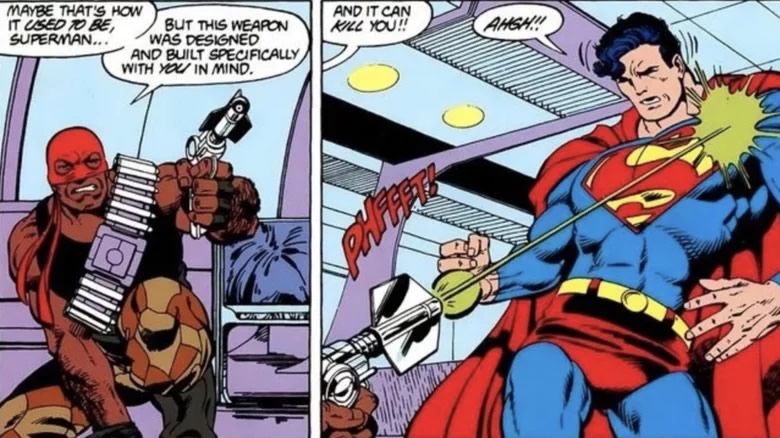 Superman #4 por John Byrne - Bloodsport (Sanguinário) atira com bala de kryptonita em Superman