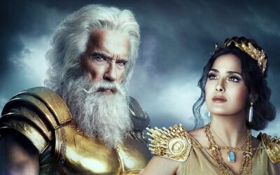 Arnold Schwarzenegger e Salma Hayek interpretando Zeus e Hera em novo comercial da BMW para o Super Bowl