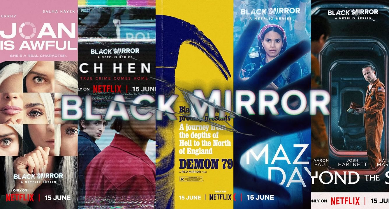 Black Mirror Temporada 6 | Pôsteres dos 5 episódios da série de ficção científica de Charlie Brooker