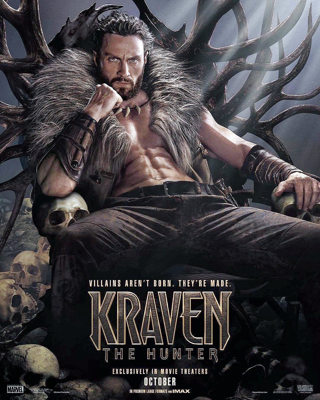 Kraven - O Caçador | Pôster com Aaron Taylor-Johnson como Kraven divulgado pela Sony Pictures