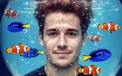 Prompt Gemini | Procurando Nemo e Dory realistas dentro de um aquário